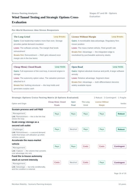 Report page — Wind tunnel and the options cross-test